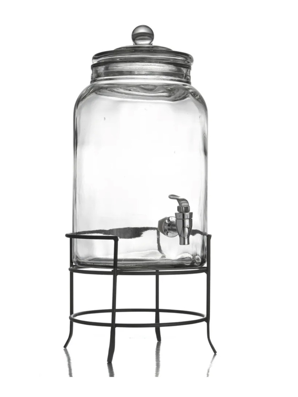 Glass Beverage Dispenser with Silver Gray Metal Stand - Clear